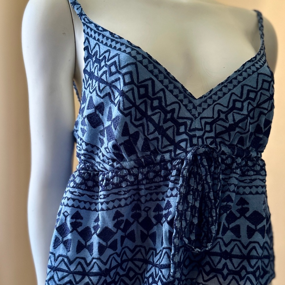 NWT BCBGMAXAZRIA Emeli  Embroidered Tank Top Oversized S Chambray navy Cami NEW!